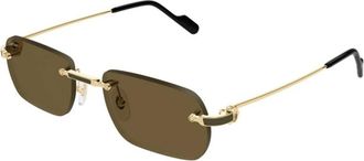 Cartier Rechthoekige Zonnebril - Heren - Zonnebrillen - Geel - 55 MM - Nylon - Accessoires