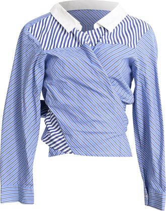 Maje Lim Striped Asymmetric Shirt in Blue Cotton