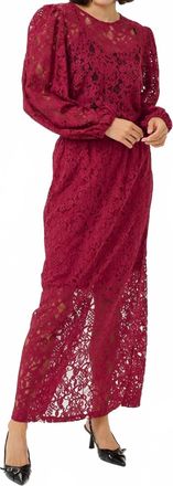 Kaffe Kalanice Lace Balloon Sleeves Blouse In Rumba Red