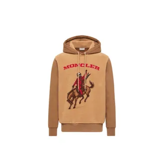 Moncler Moncler Horse Jacquard Teddy Hoodie, Men, Brown, Size: Xl