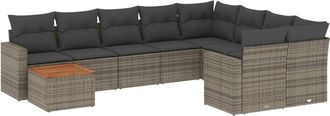 vidaXL Set De Sof&aacute;s De Jard&iacute;n 10 Pzas Con Cojines Rat&aacute;n Sint&eacute;tico Gris Vidaxl