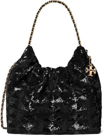 Tory Burch Mini Fleming Sequin Hobo Bag in Black at Nordstrom