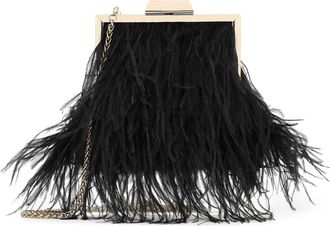 Kazar Zwarte avondhandtas met veren - Dames - Clutches - Zwart - ONE Size - Tassen
