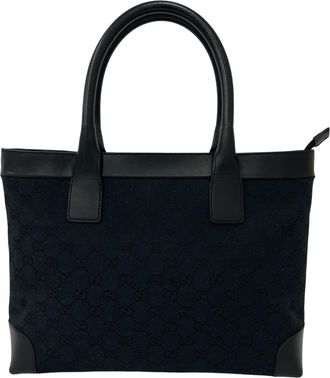 Gucci Black Leather Canvas Boston Bag Handbag Tote Bag (Pre-Owned)