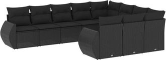 vidaXL Vidaxl - Set De Sof&aacute;s De Jard&iacute;n 10 Pzas Cojines Rat&aacute;n Sint&eacute;tico Negro