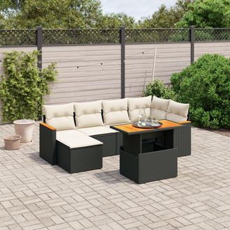 vidaXL Vidaxl - Set De Comedor De Jard&iacute;n 7 Pzas Y Cojines Rat&aacute;n Sint&eacute;tico Negro