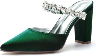 Generic Wedding Shoes Womens Heels Sandals Pointed Toe Fashion Bridal Heeled Slip-On Chunky Heel Sandal Party Wedding Pumps9cm,Dark Green,10 UK