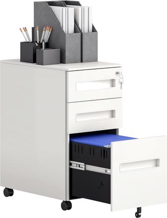 Vinsetto Lockable Mobile Filing Cabinet w/ 3 Drawers 30 x 43.5 x 60 cm - White | TJ Hughes