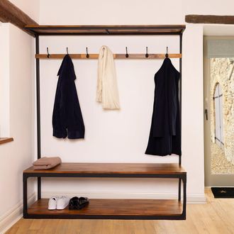 Charles Bentley Charnwood Extra Large Coat Rack with Shoe Tidy Contemporary Iron Framed with Aca