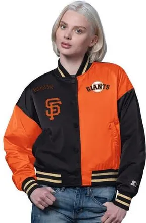 Starter Womens Starter Orange/Black San Francisco Giants Offside Cropped Full-Snap Varsity Jacket at Nordstrom, Size X-Large