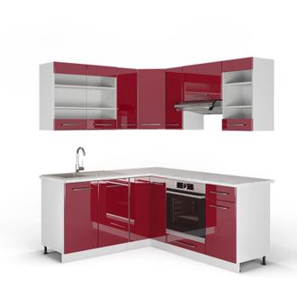 Vicco Cucina angolare completa Fame-Line, Bordeaux lucido/bianco, 160 x 60 cm senza piano di lavoro