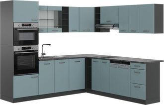 Vicco Cucina angolare completa R-Line, Blu-grigio/antracite, 237 x 60 cm senza piano di lavoro