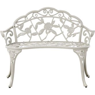 Beliani Banco De Jard&iacute;n Vintage Exterior De Metal Aluminio 2 Plazas Con Reposabrazos Blanco Piura