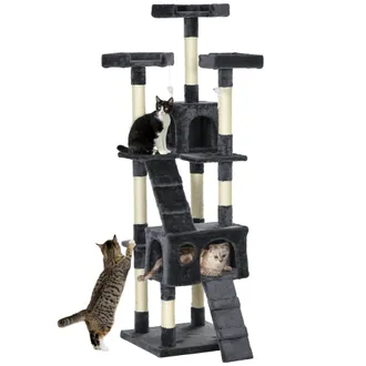 OEM &Aacute;rbol Para Gatos Torre Para Gatos Con Nidos Escaleras Juguetes Colgantes Y Postes De Sisal 49x49x173 Cm Gris Oscuro