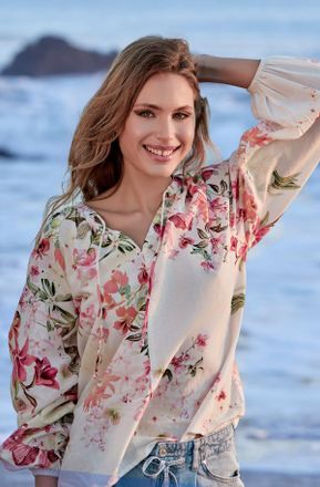 Monari Schlupfbluse MONARI, Damen, Gr. 34, cream gemustert, Web, Obermaterial: 55% Baumwolle, 45% Modal, gebl&uuml;mt, gemustert, mehrfarbig, regular fit normal, 