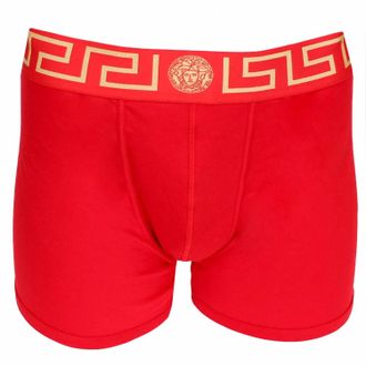 Versace Mens Long Trunk With Greca Border In Red/gold