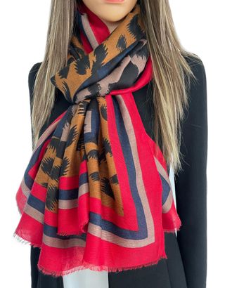 The Accessory Co. Ladies Large Leopard Print Scarf for Women, Animal NHS Colourful Rainbow Bright Striped, Shawl Wrap Long Neck Scarf (Red Stripe)