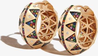 Harwell Godfrey 18K Yellow Gold Chubby Talisman Diamond And Sapphire Hoop Earrings - Womens - 18kt Yellow Gold/Blue Topaz/Diamond/Amethyst