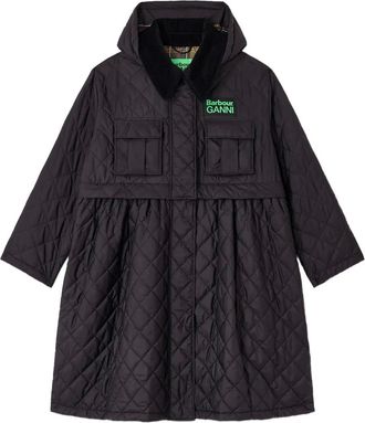 Ganni x Barbour Cappotto trapuntato con peplum - Nero