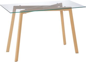 HOMCOM Homcom Mesa De Comedor Para 4 Personas Mesa De Cocina Moderna Con Tablero De Vidrio Templado Y Patas De Acero Con Efecto Madera Para Sal&oacute;n 120x60x76cm