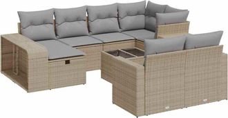 vidaXL Set De Sof&aacute;s De Jard&iacute;n 11pzas Con Cojines Rat&aacute;n Sint&eacute;tico Beige Vidaxl
