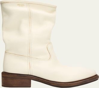 Prada 45mm Vintage-Effect Leather Mid-Calf Boots