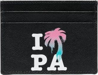 Palm Angels Graphic Leather Card Holder - Heren - Portefeuilles - Zwart - ONE Size - Leer - Accessoires