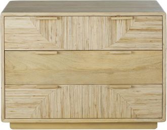 Maisons du monde C&oacute;moda beige de 3 cajones con marqueter&iacute;a de rat&aacute;n 100 cm