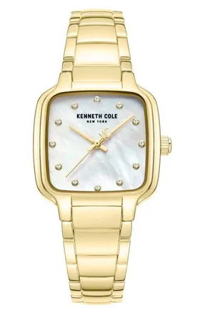 Kenneth Cole Classic Mother-of-Pearl & Diamond Bracelet Watch, 28mm x 31.6mm in Gold at Nordstrom