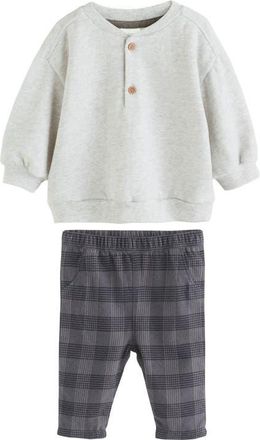 Next Henley Sweatshirt & Check Pants Set in Grey at Nordstrom, Size 3-6M