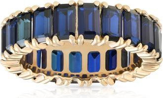Pompeii3 5X3mm Imitation Blue Sapphire Emerald Cut Eternity Ring 10k Yellow Gold