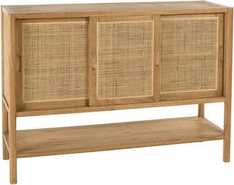 Macabane Aparador de 2 estantes y 3 puertas correderas de mindi y rat&aacute;n natural