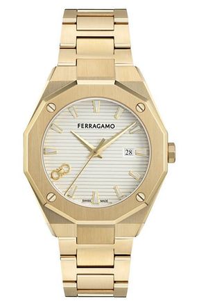 Ferragamo Edge Chronograph Bracelet Watch, 40mm in Yellow Gold at Nordstrom