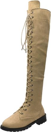 Generic Over The Knee Boots Women Sexy Comfortable Thigh High Boot Stylish Zipper Low Chunky Heel Lace Up Stretch Biker Boots Outdoor Party