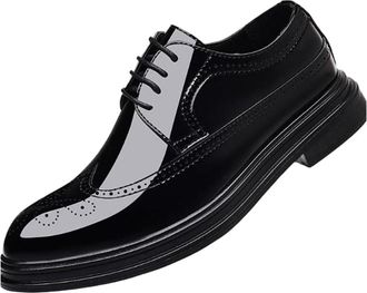 Generic Mens Black Brogues Shiny Leather Shoes Platform Sole Vintage Style Embossed Design Formal Wedding Groom Shoes for Young Men Business Wear(10.5)