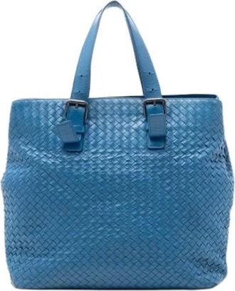 Bottega Veneta Pre-owned Tote Bags, female, Blue, Size: ONE SIZE Pre-owned Woven Leather Tote