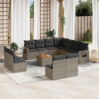 vidaXL Set De Sof&aacute;s De Jard&iacute;n 12 Pzas Con Cojines Rat&aacute;n Sint&eacute;tico Gris Vidaxl