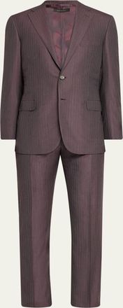 Brioni Mens Wool Herringbone Single-Breasted Suit