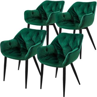 ML Design Ml-design - Set 4x Sillas De Comedor Con Respaldo Y Reposabrazos Asiento Verde Oscuro Tapizado Con Funda De Terciopelo Patas De Metal Sill&oacute;n Dise&ntilde;o Er