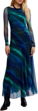 Free People Sunnei Long Sleeve Mesh Dress in Deep Ocean Combo at Nordstrom Rack, Size X-Large