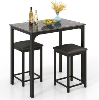 Costway Counter-height Dining Table Set 3-Piece Bar Table Set w/1 Table Black