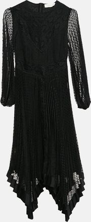 Zimmermann Black Swiss Dots Lace And Chiffon Plisse Espionage Midi Dress