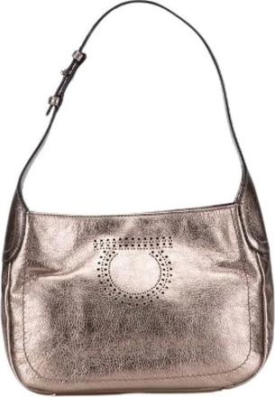 Ferragamo Pre-owned Shoulder Bags, female, Yellow, Size: ONE SIZE Pre-owned Gancini Leather Shoulder Bag