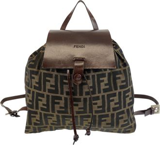 Fendi Black Brown Nylon Leather Backpack (Pre-Owned)