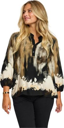 2-Biz Overhemden, Dames, Veelkleurig, M, Black Wave Blouse