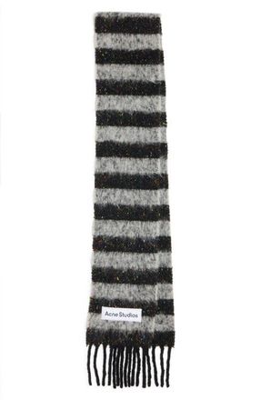 Acne Studios Vonkey Stripe Alpaca, Wool & Silk Blend Fringe Scarf in Black/grey at Nordstrom