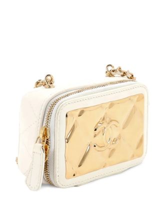 Chanel Golden Plate Zip Around Vanity Case with Chain Quilted Metal and Lambskin Extra Mini clutch bag - Bianco