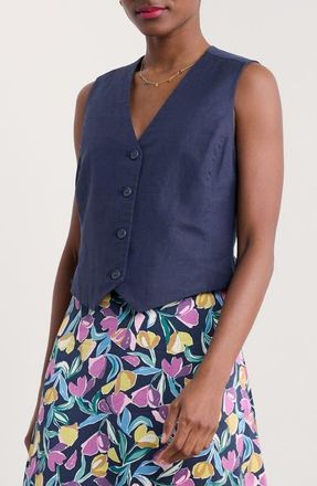 Seasalt Cornwall Erica Linen & Organic Cotton Waistcoat in Maritime at Nordstrom, Size 16 Us