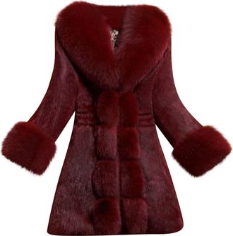 Generic RLEHJN Womens Faux Fur Coat UK Sale Clearance Long Faux Fur Coat Ladies Winter Coat Oversized Fleece Jacket Warm Plush Padded Coats Furry Overcoat Ope