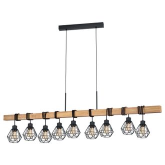 Loops Hanging Ceiling Pendant Light Black Cage & Wood 9x E27 Dining Table Multi Lamp